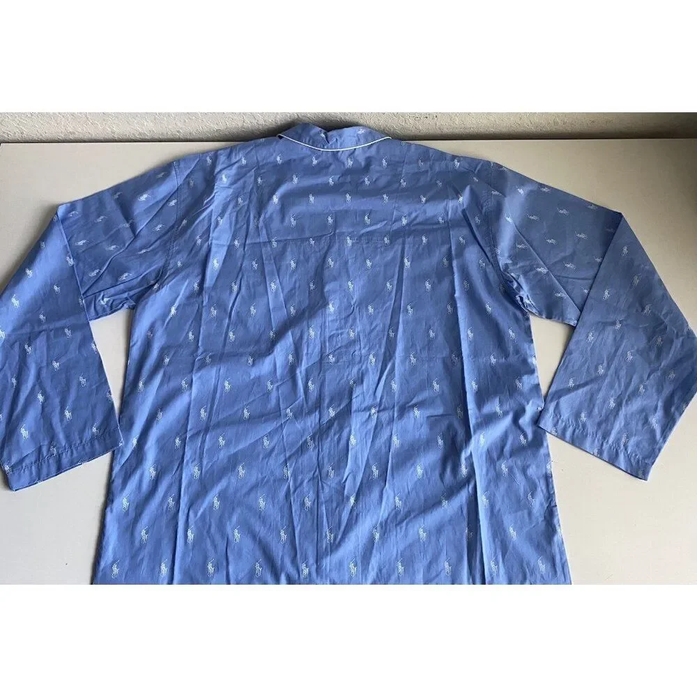 Men's Sz 1XT Tall Polo Ralph Lauren Sleep Night Shirt‎ PJ Logo Collared Blue NEW